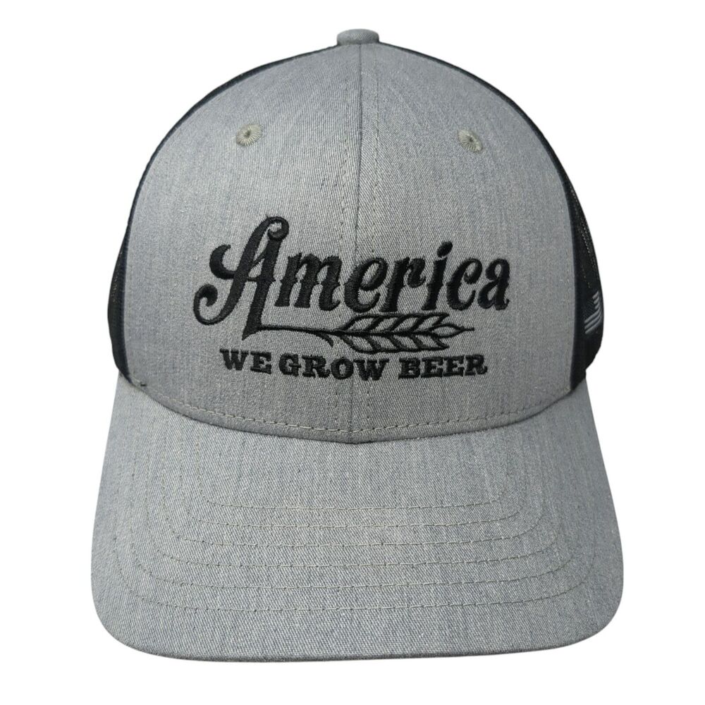 America We Grow Beer Snapback Trucker Hat Gray OS Adjustable Mesh Rural Cloth